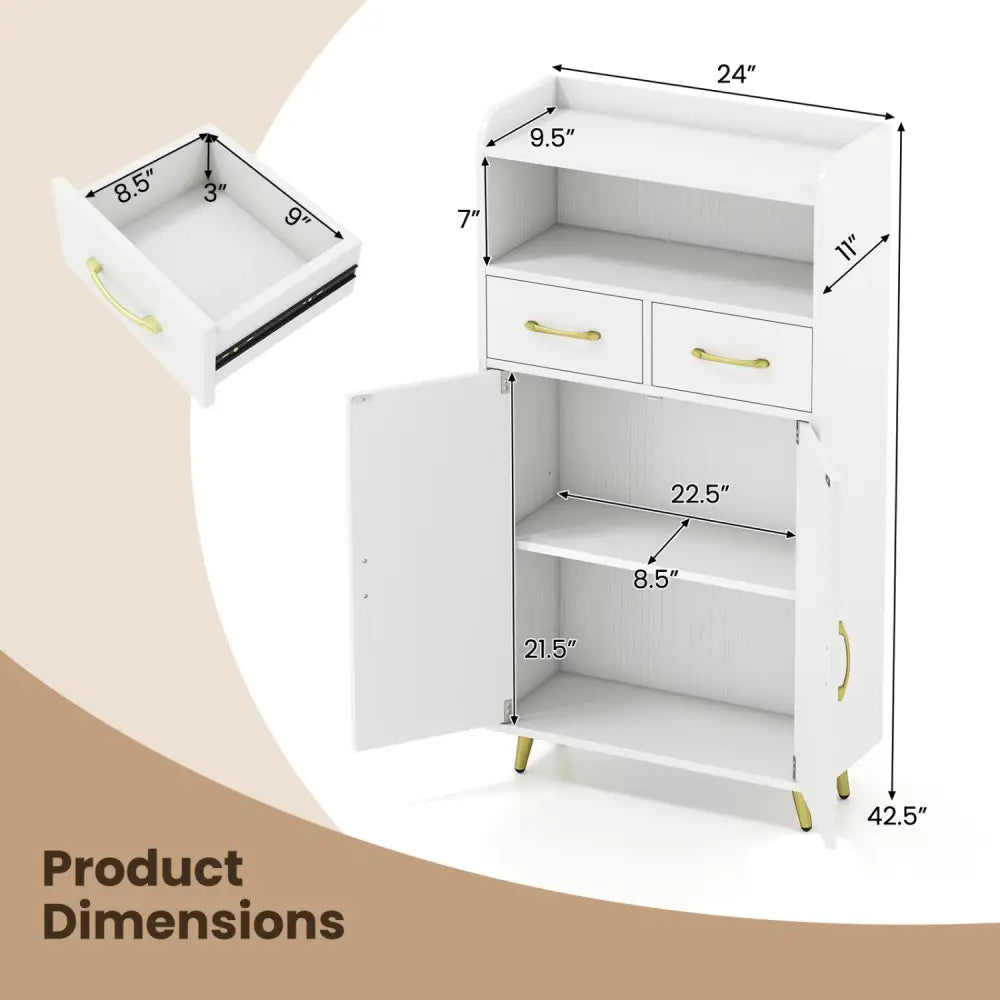 Bathroom Storage Cabinet Freestanding Floor Cabinet with 2 Drawers and 2 Doors-White - White - Floor Cabinets