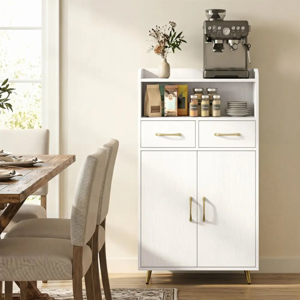Bathroom Storage Cabinet Freestanding Floor Cabinet with 2 Drawers and 2 Doors-White - White - Floor Cabinets