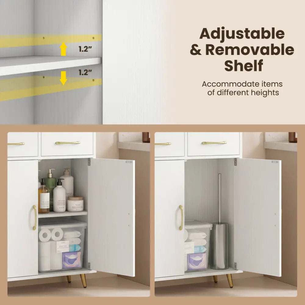 Bathroom Storage Cabinet Freestanding Floor Cabinet with 2 Drawers and 2 Doors-White - White - Floor Cabinets
