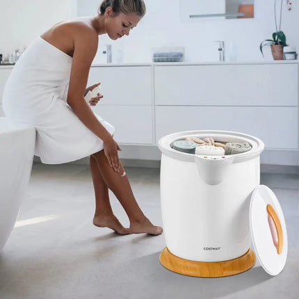 Bathroom Towel Warmer Bucket with Fragrance Holder and Auto Shut-White Costway
