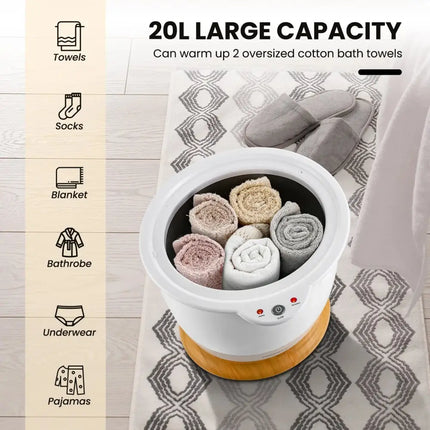 Bathroom Towel Warmer Bucket with Fragrance Holder and Auto Shut-White Costway