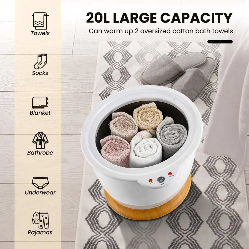 Bathroom Towel Warmer Bucket with Fragrance Holder and Auto Shut-White - White - Dryers