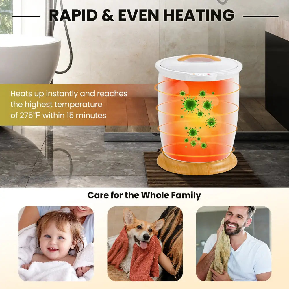 Bathroom Towel Warmer Bucket with Fragrance Holder and Auto Shut-White - White - Dryers