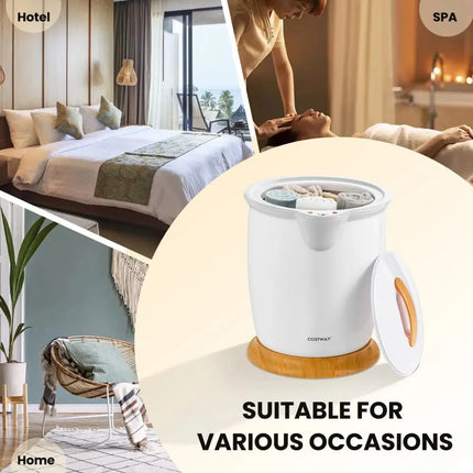 Bathroom Towel Warmer Bucket with Fragrance Holder and Auto Shut-White Costway