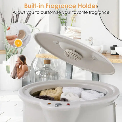 Bathroom Towel Warmer Bucket with Fragrance Holder and Auto Shut-Gray Costway