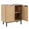 Bathroom Vanity Cabinet with U-Shaped Cut-Out 2 Rattan Doors and Shelf-Natural - Natural - Floor Cabinets