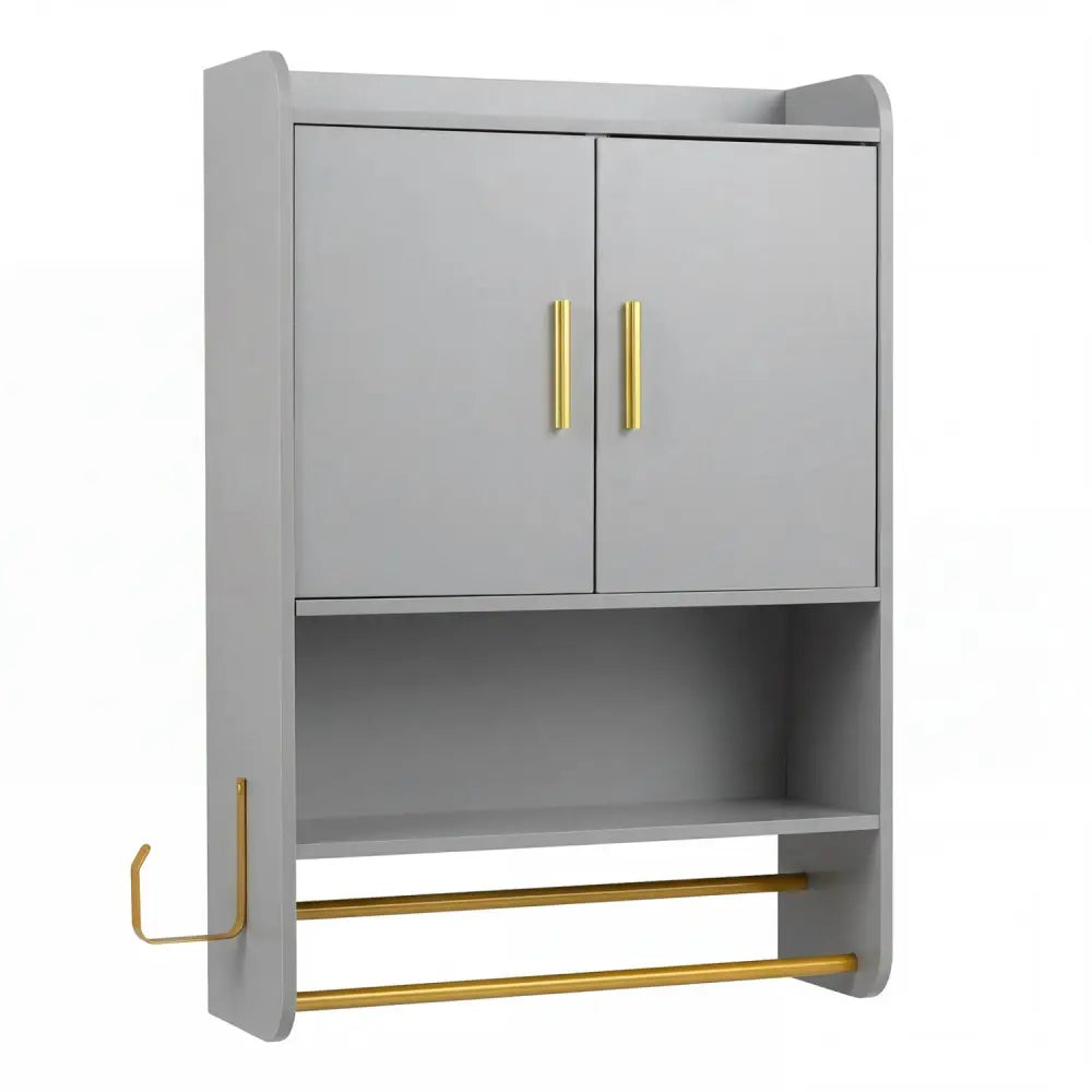 Bathroom Wall Cabinet Wall Mounted Medicine Cabinet with Towel Bars-Grey - Gray - Wall Cabinets