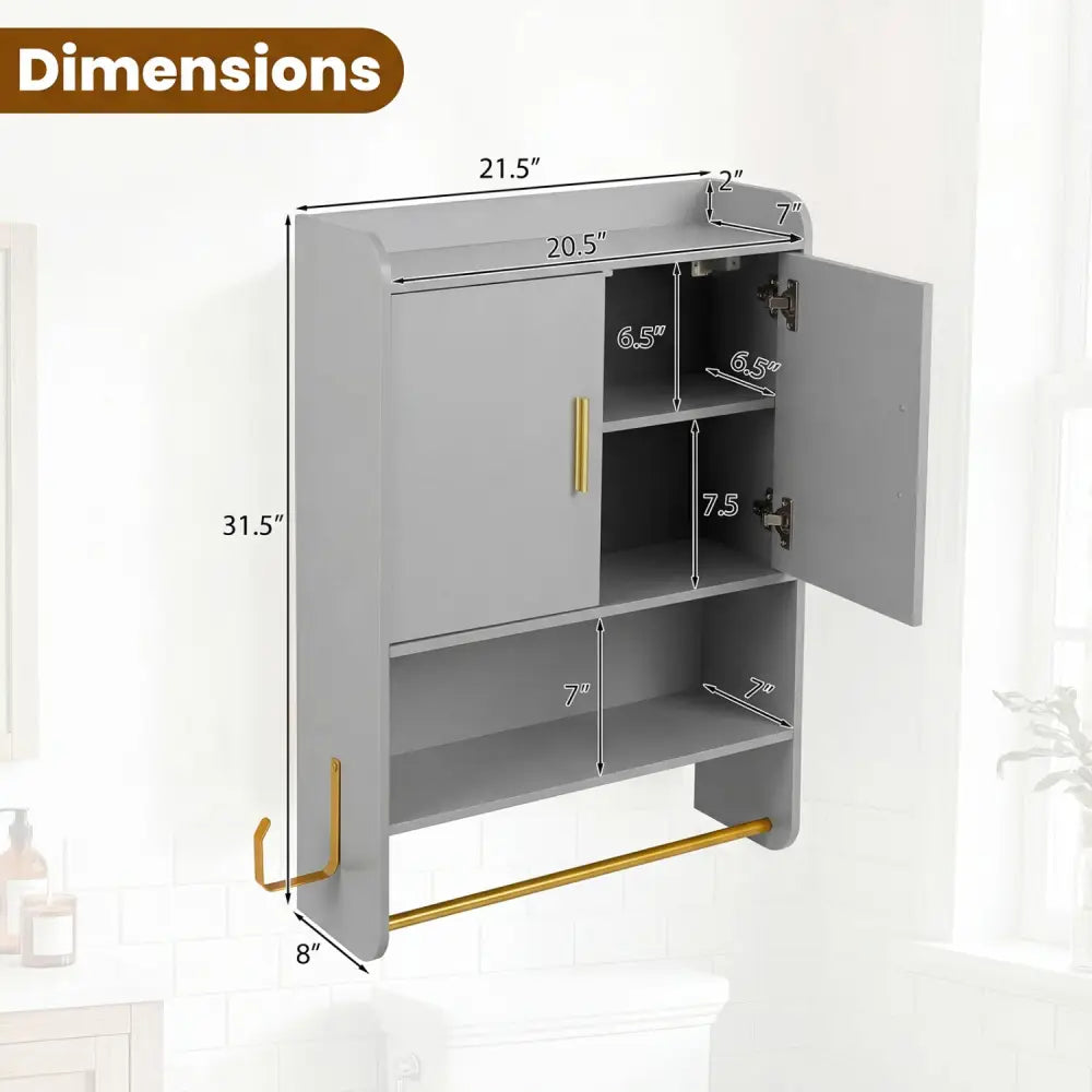 Bathroom Wall Cabinet Wall Mounted Medicine Cabinet with Towel Bars-Grey - Gray - Wall Cabinets