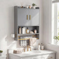 Bathroom Wall Cabinet Wall Mounted Medicine Cabinet with Towel Bars-Grey - Gray - Wall Cabinets