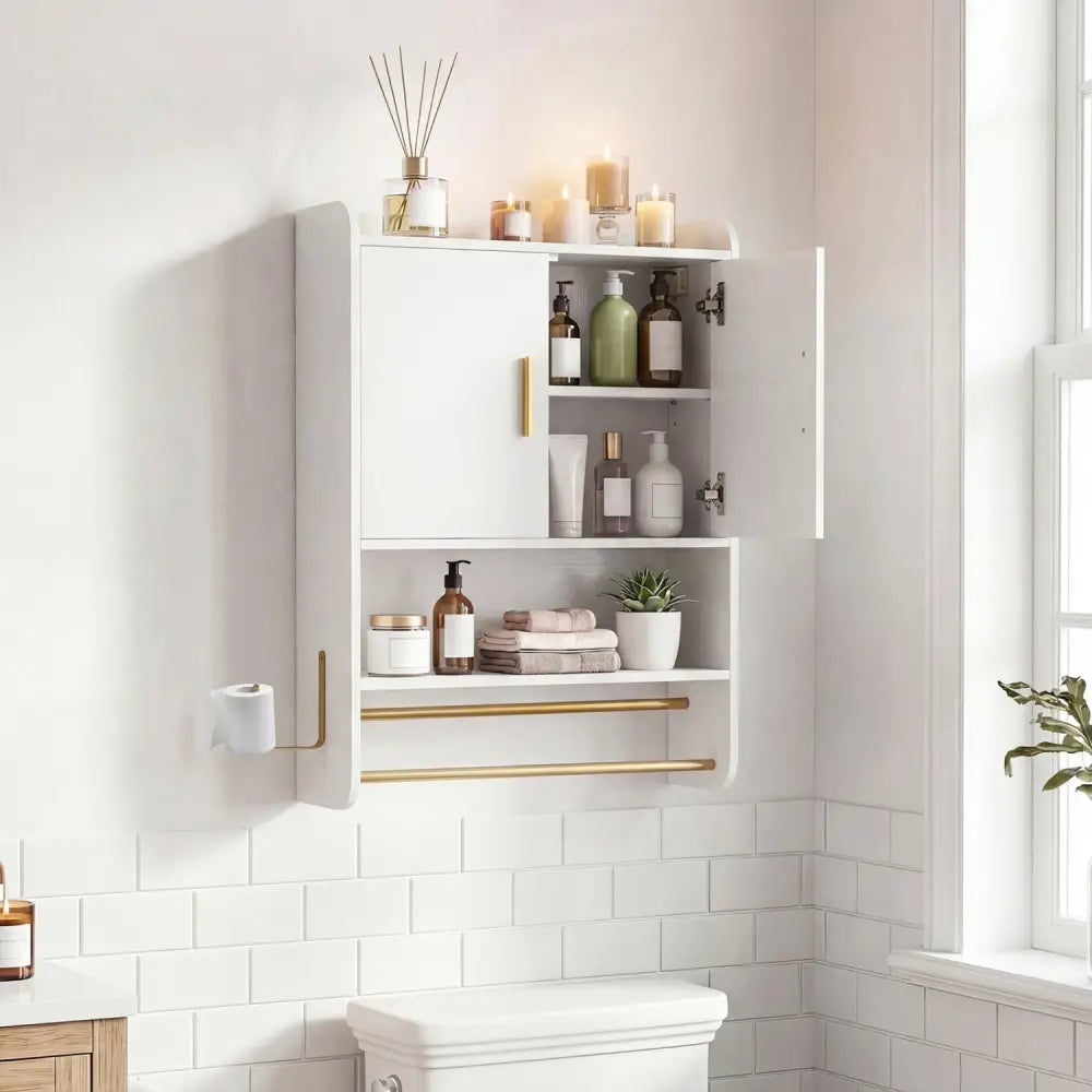 Bathroom Wall Cabinet Wall Mounted Medicine Cabinet with Towel Bars-White - White - Wall Cabinets