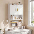 Bathroom Wall Cabinet Wall Mounted Medicine Cabinet with Towel Bars-White - White - Wall Cabinets