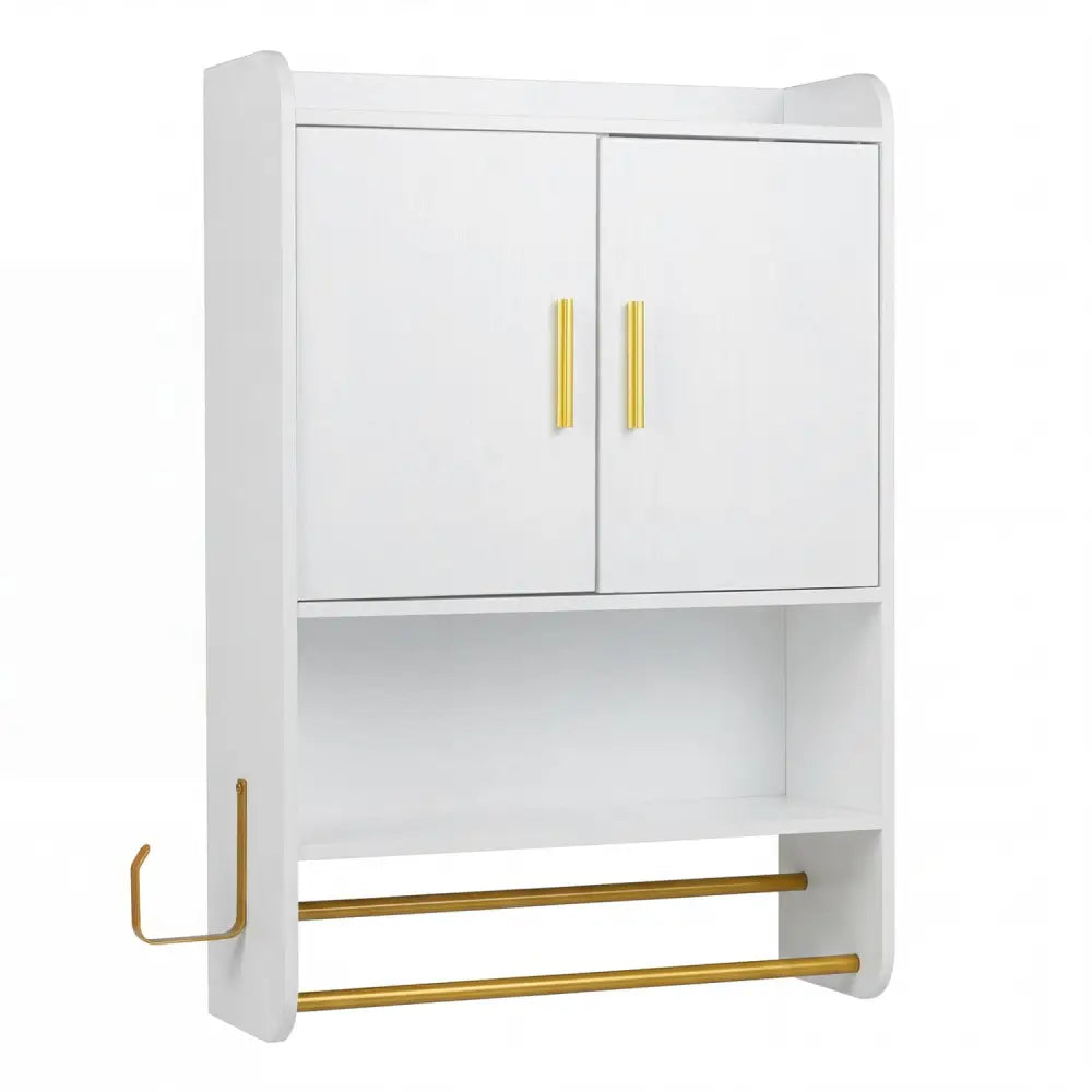 Bathroom Wall Cabinet Wall Mounted Medicine Cabinet with Towel Bars-White - White - Wall Cabinets