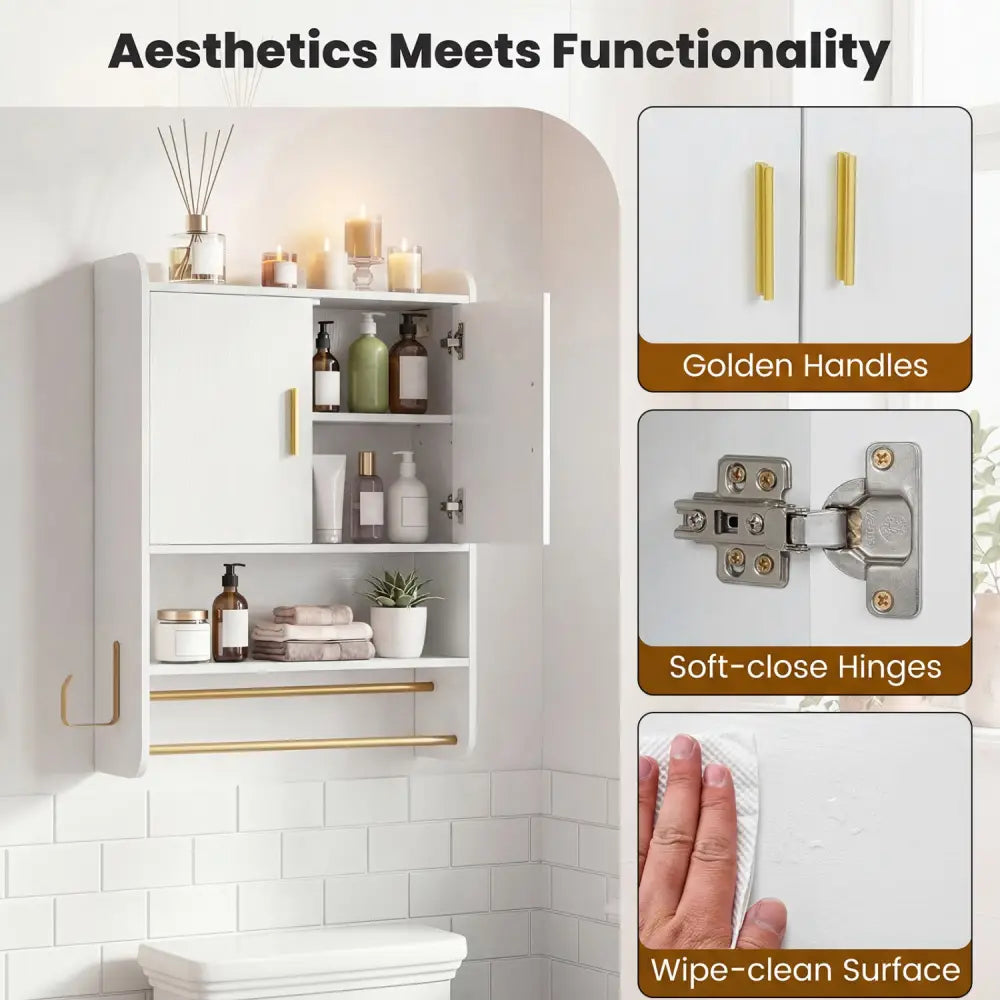 Bathroom Wall Cabinet Wall Mounted Medicine Cabinet with Towel Bars-White - White - Wall Cabinets