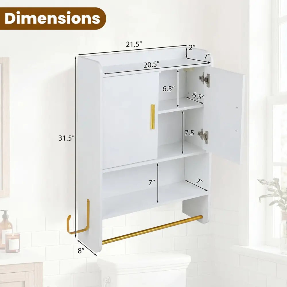 Bathroom Wall Cabinet Wall Mounted Medicine Cabinet with Towel Bars-White - White - Wall Cabinets