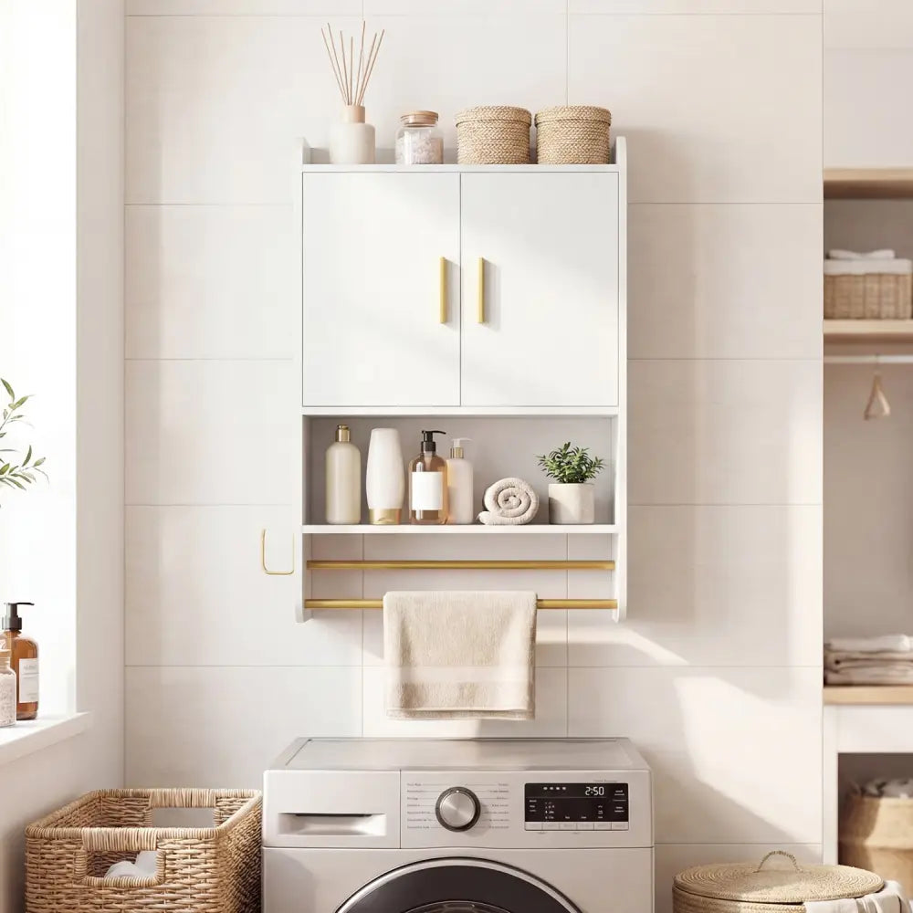 Bathroom Wall Cabinet Wall Mounted Medicine Cabinet with Towel Bars-White - White - Wall Cabinets