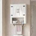 Bathroom Wall Cabinet with 2 Barn Doors and Towel Bar and 3-Tier Wooden Storage-White - White - Wall Cabinets