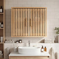 Bathroom Wall Cabinet with 2 Slatted Doors and 3-Level Adjustable Shelves-Natural - Natural - Wall Cabinets