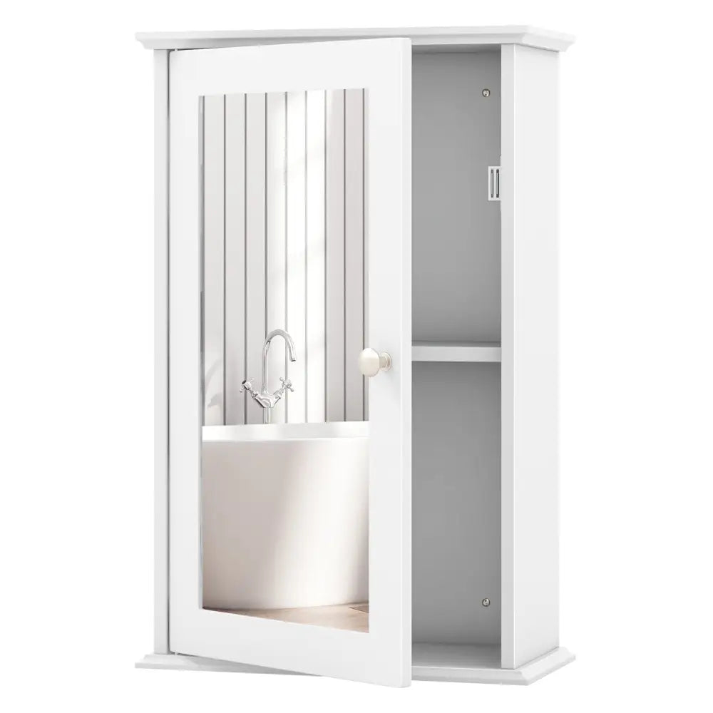 Bathroom Wall Cabinet with Single Mirror Door-White - White - Wall Cabinets
