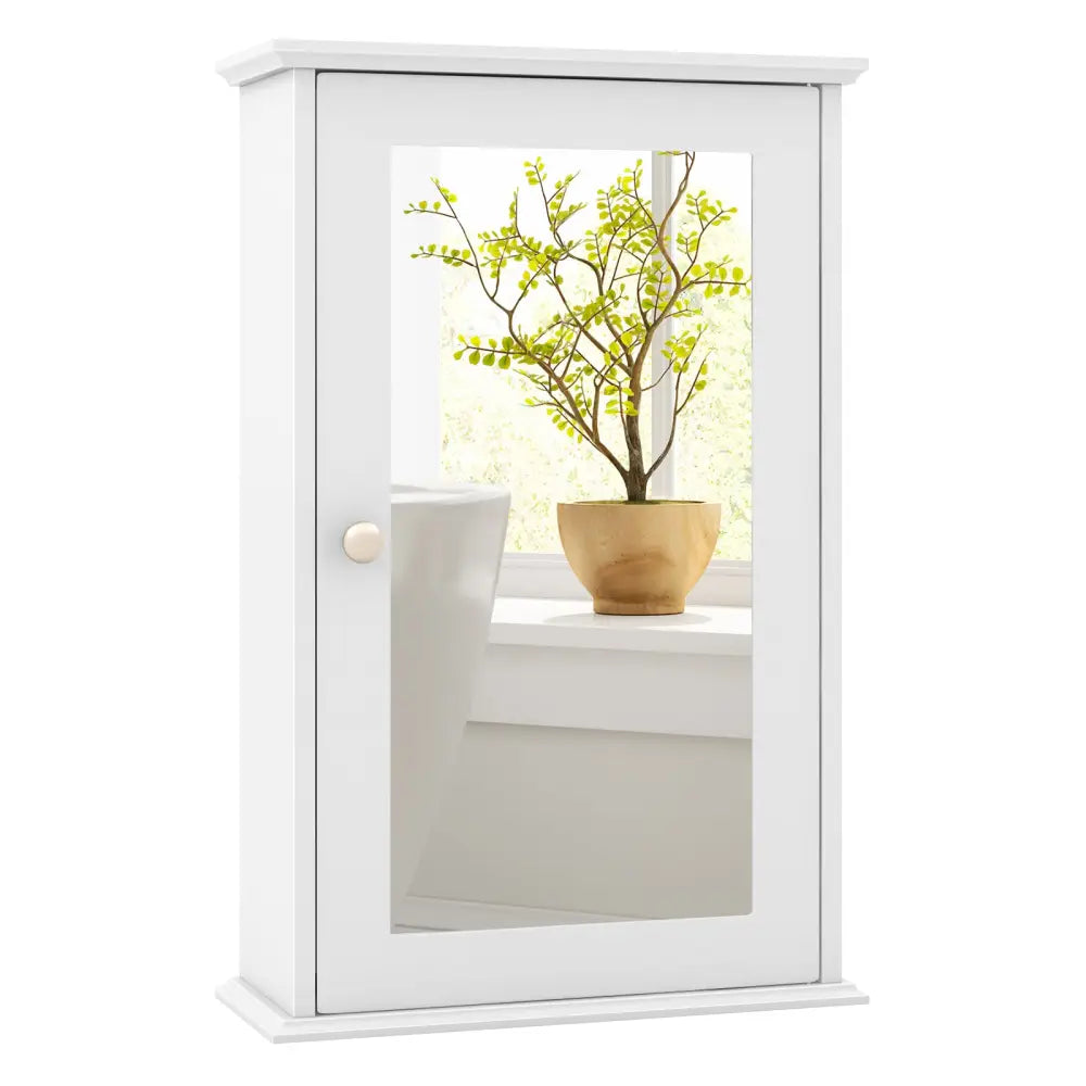 Bathroom Wall Cabinet with Single Mirror Door-White - White - Wall Cabinets