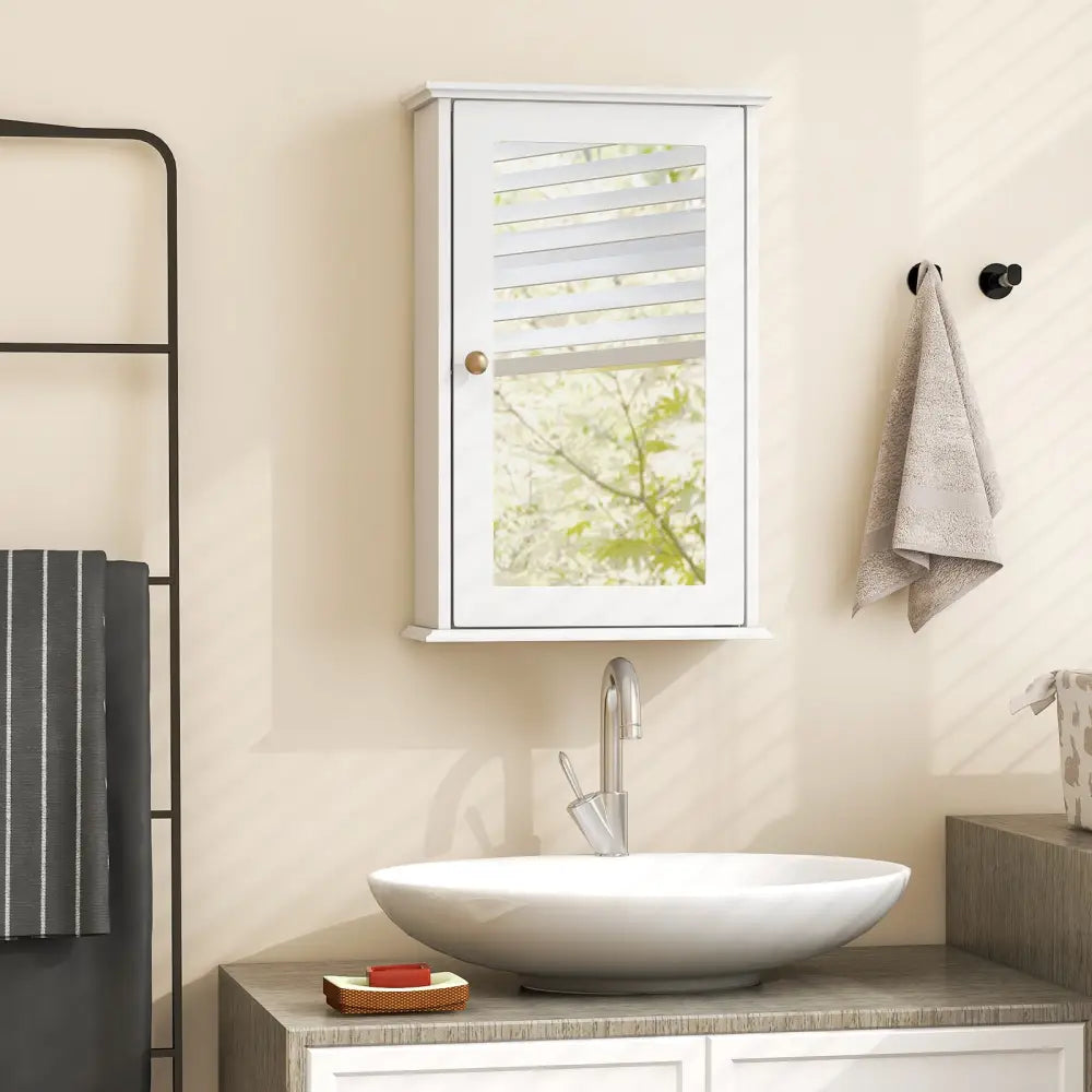 Bathroom Wall Cabinet with Single Mirror Door-White - White - Wall Cabinets