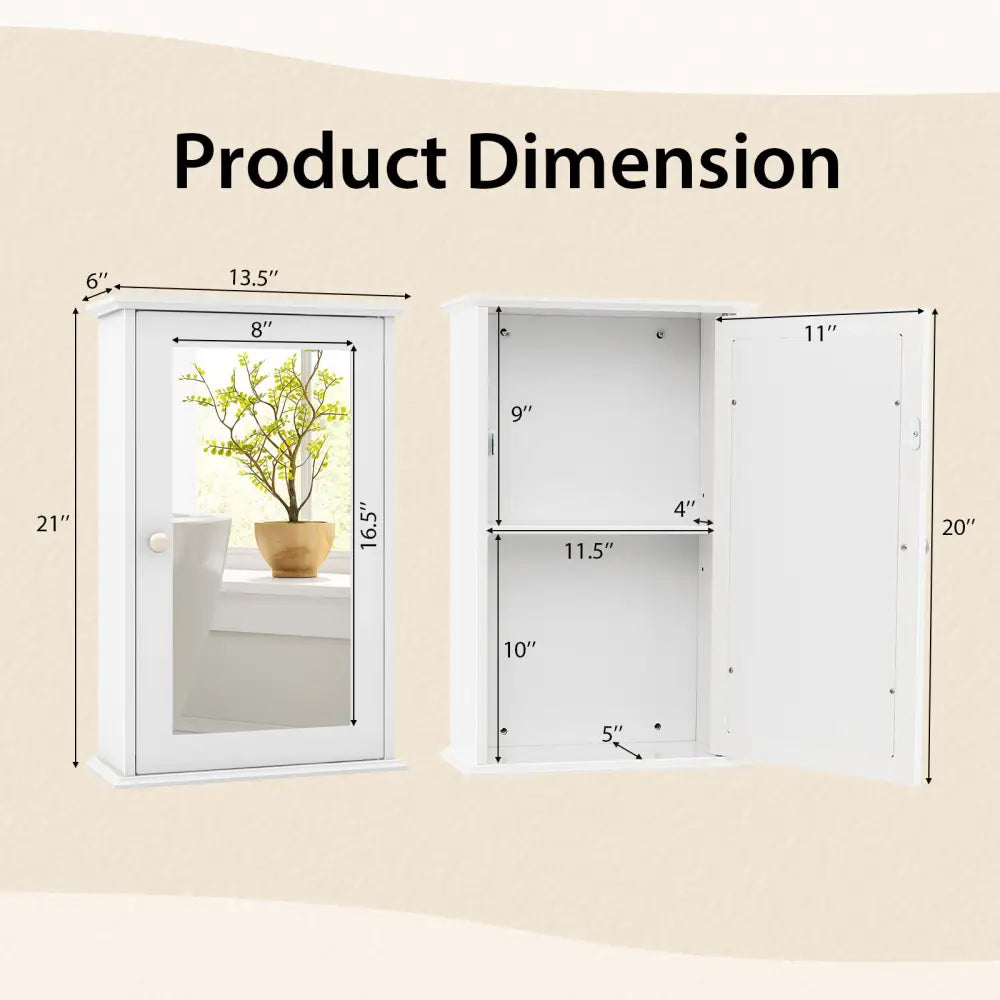 Bathroom Wall Cabinet with Single Mirror Door-White - White - Wall Cabinets