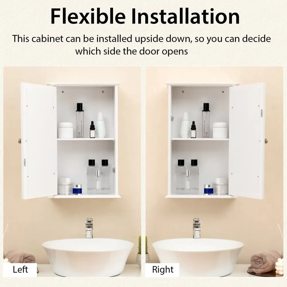Bathroom Wall Cabinet with Single Mirror Door-White - White - Wall Cabinets