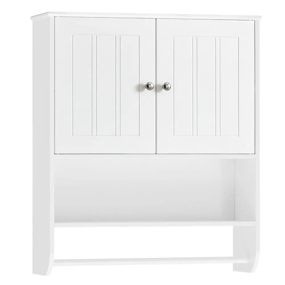 Bathroom Wall Cabinet with Towel Bar and Open Shelf and Adjustable Shelf-White - White - Wall Cabinets
