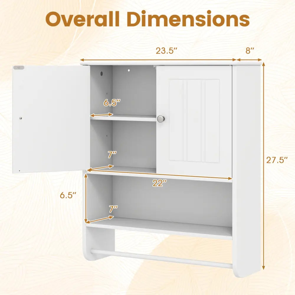 Bathroom Wall Cabinet with Towel Bar and Open Shelf and Adjustable Shelf-White - White - Wall Cabinets