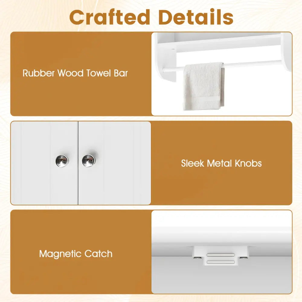 Bathroom Wall Cabinet with Towel Bar and Open Shelf and Adjustable Shelf-White - White - Wall Cabinets