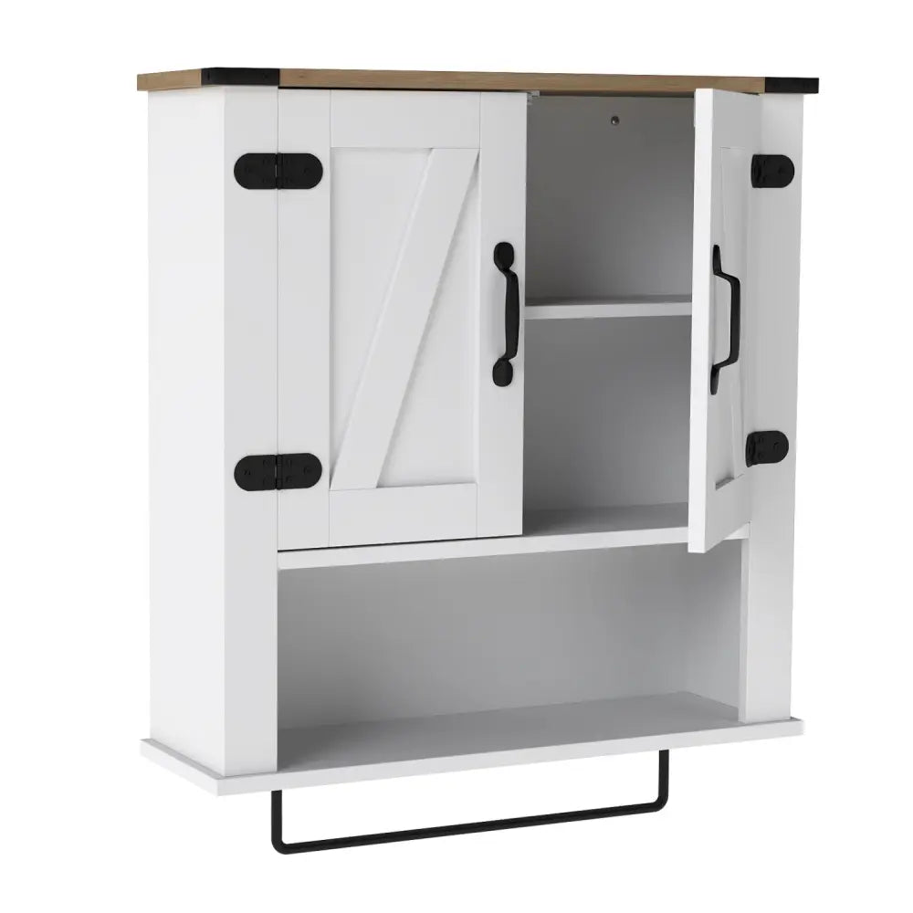 Bathroom Wall Cabinet with Towel Bar Farmhouse Medicine Cabinet-White - White - Wall Cabinets