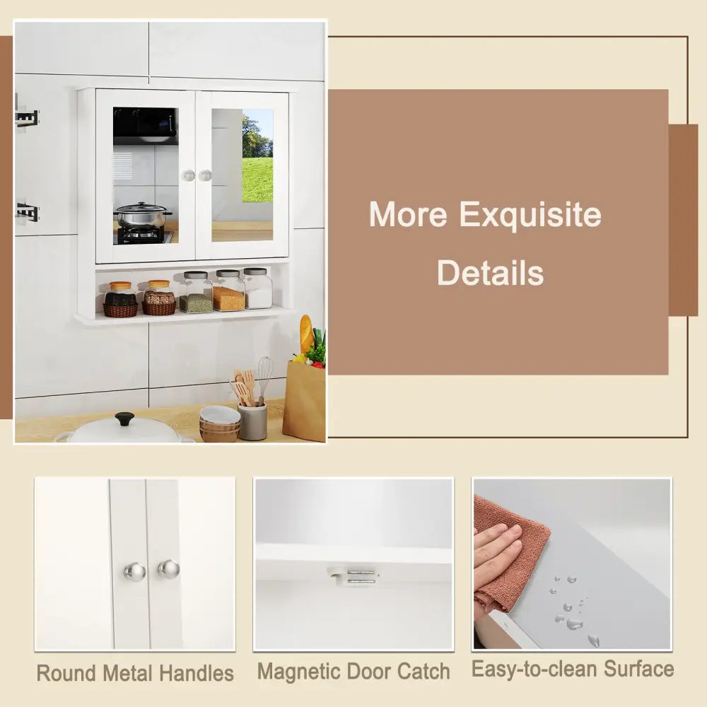 Bathroom Wall Mount Mirror Cabinet Organizer-White - White - Wall Cabinets