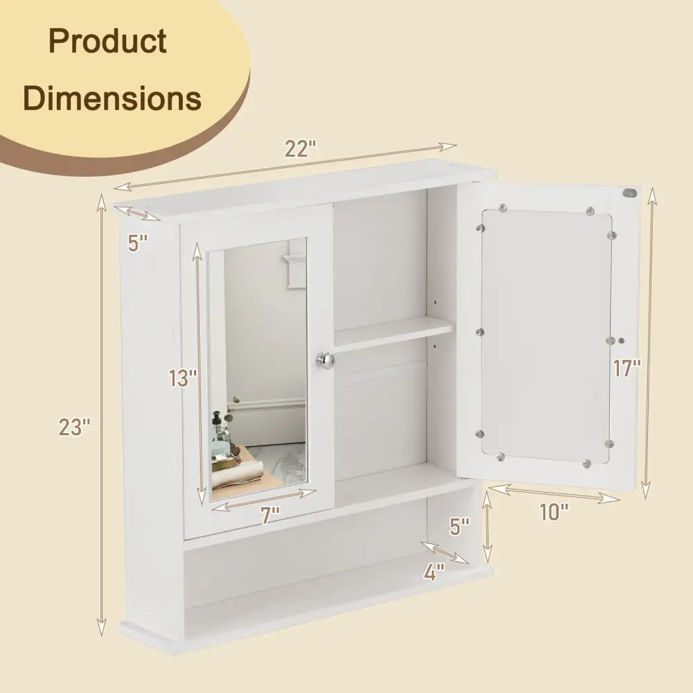 Bathroom Wall Mount Mirror Cabinet Organizer-White - White - Wall Cabinets