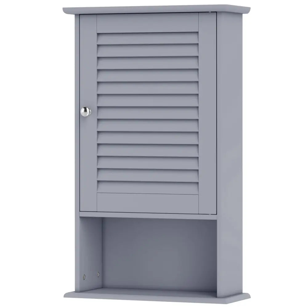 Bathroom Wall Mount Storage Cabinet Single Door with Height Adjustable Shelf-Gray - Gray - Wall Cabinets