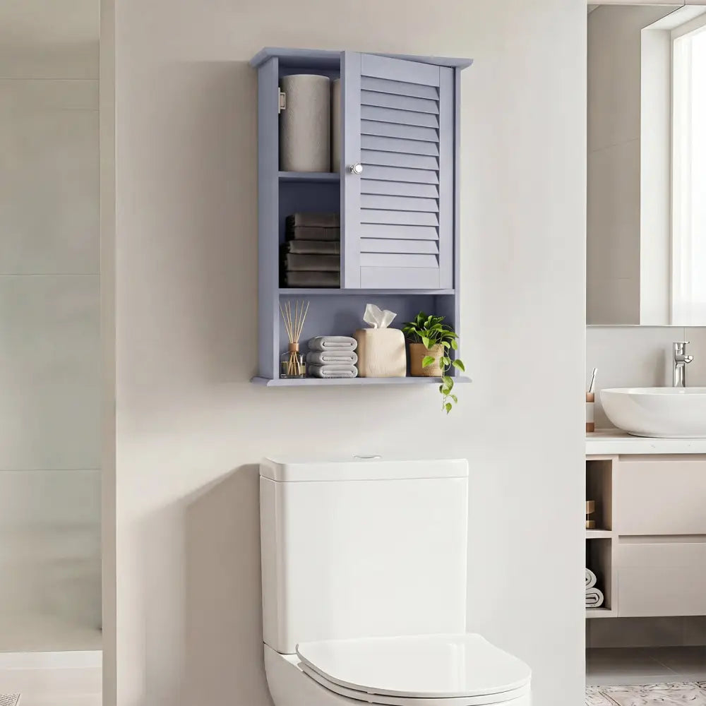 Bathroom Wall Mount Storage Cabinet Single Door with Height Adjustable Shelf-Gray - Gray - Wall Cabinets