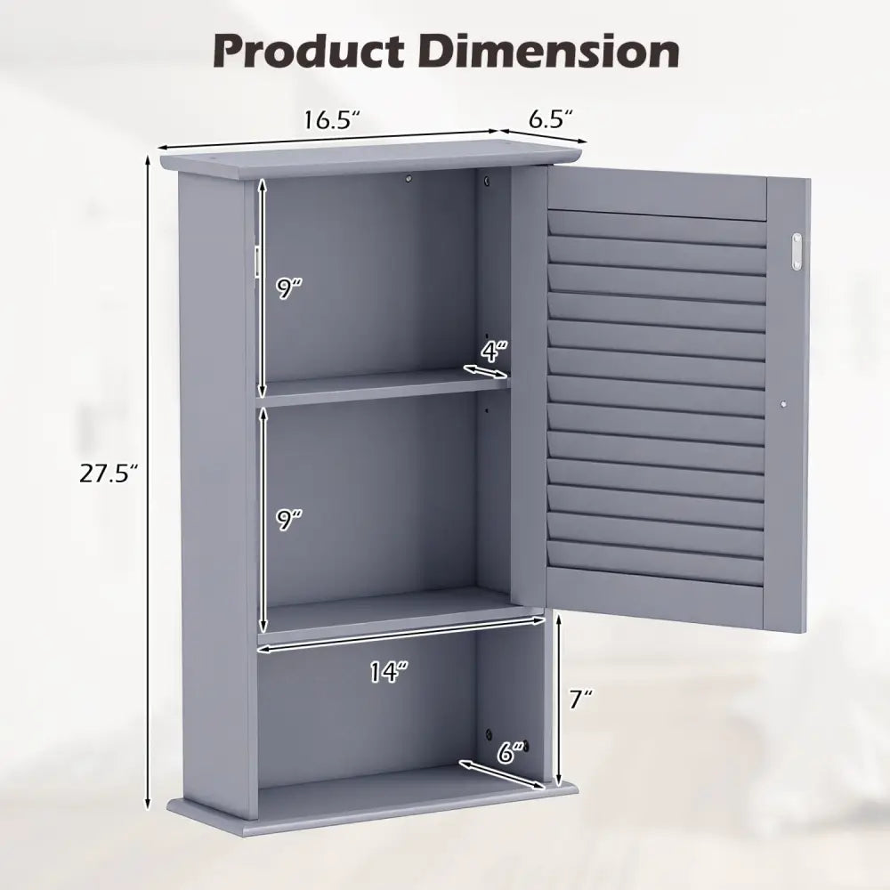 Bathroom Wall Mount Storage Cabinet Single Door with Height Adjustable Shelf-Gray - Gray - Wall Cabinets