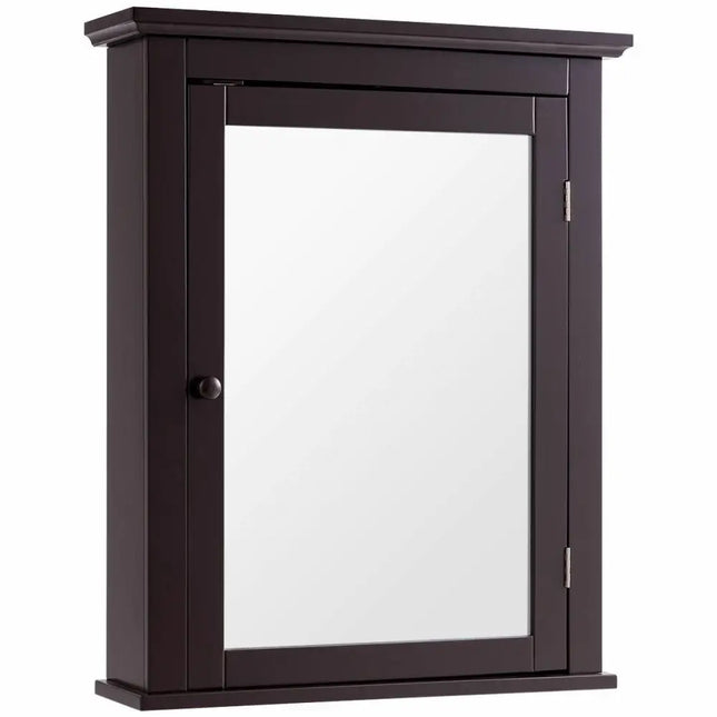 Bathroom Wall Mounted Storage Mirror Medicine Cabinet - Brown - Wall Cabinets