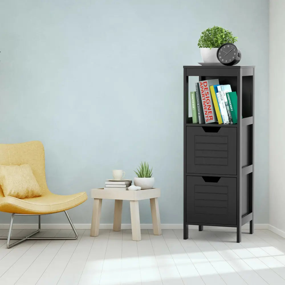 Bathroom Wooden Floor Cabinet Multifunction Storage Rack Stand Organizer-Black - Black - Floor Cabinets