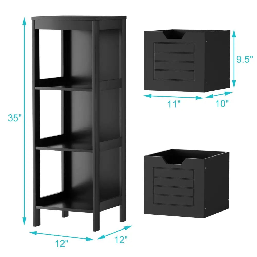 Bathroom Wooden Floor Cabinet Multifunction Storage Rack Stand Organizer-Black - Black - Floor Cabinets