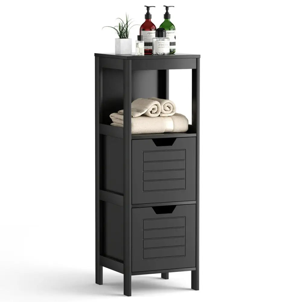 Bathroom Wooden Floor Cabinet Multifunction Storage Rack Stand Organizer-Black - Black - Floor Cabinets