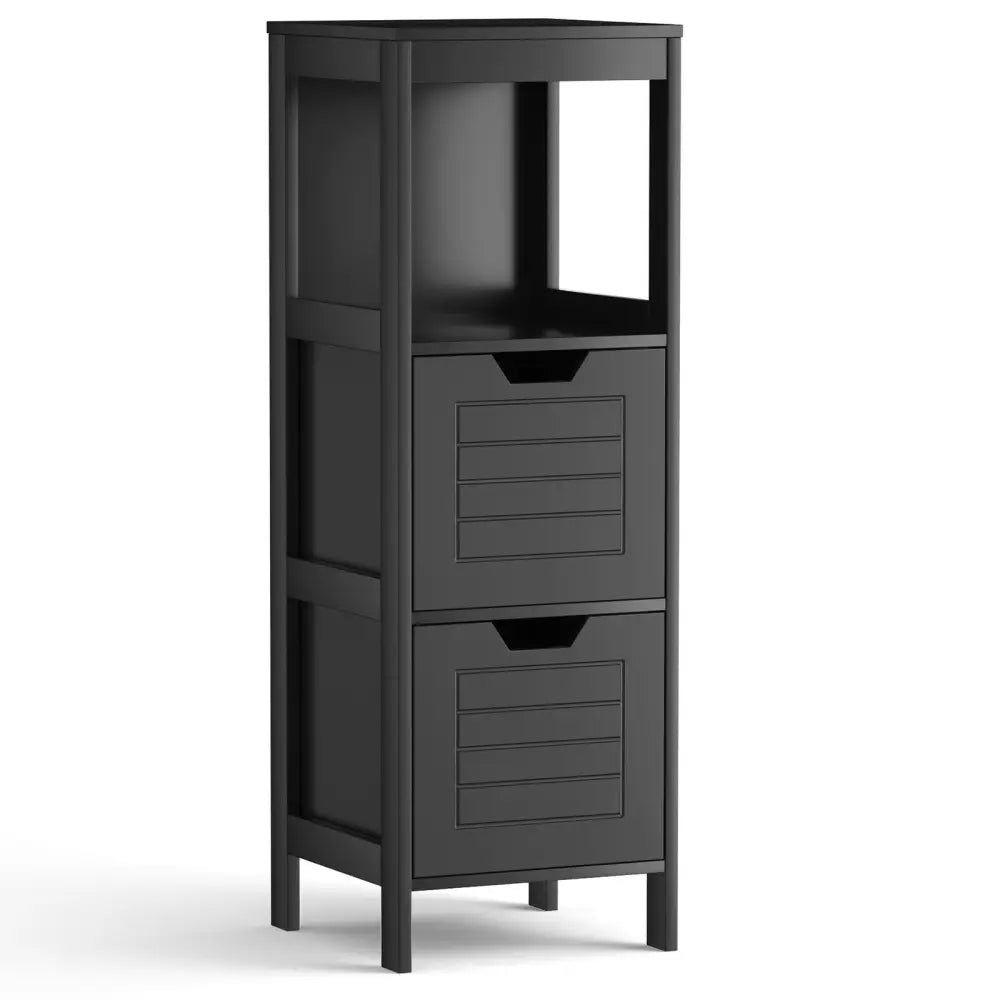 Bathroom Wooden Floor Cabinet Multifunction Storage Rack Stand Organizer-Black - Black - Floor Cabinets