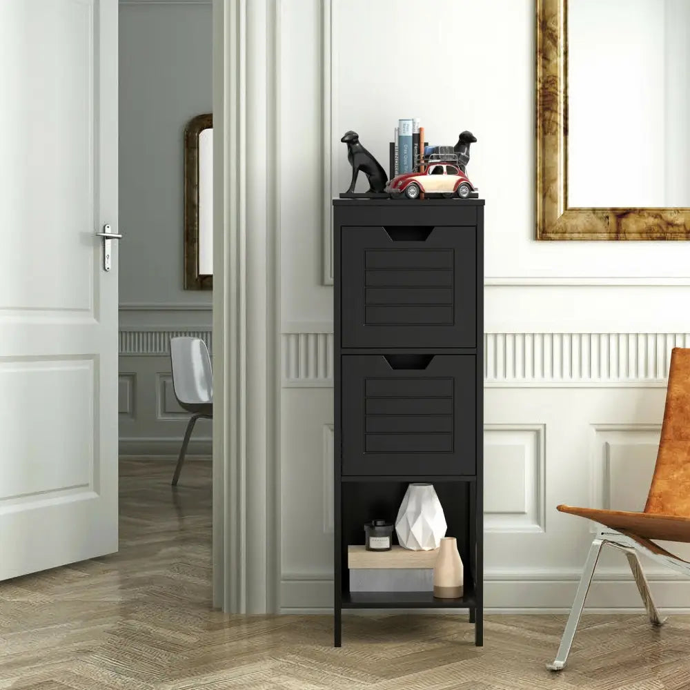 Bathroom Wooden Floor Cabinet Multifunction Storage Rack Stand Organizer-Black - Black - Floor Cabinets