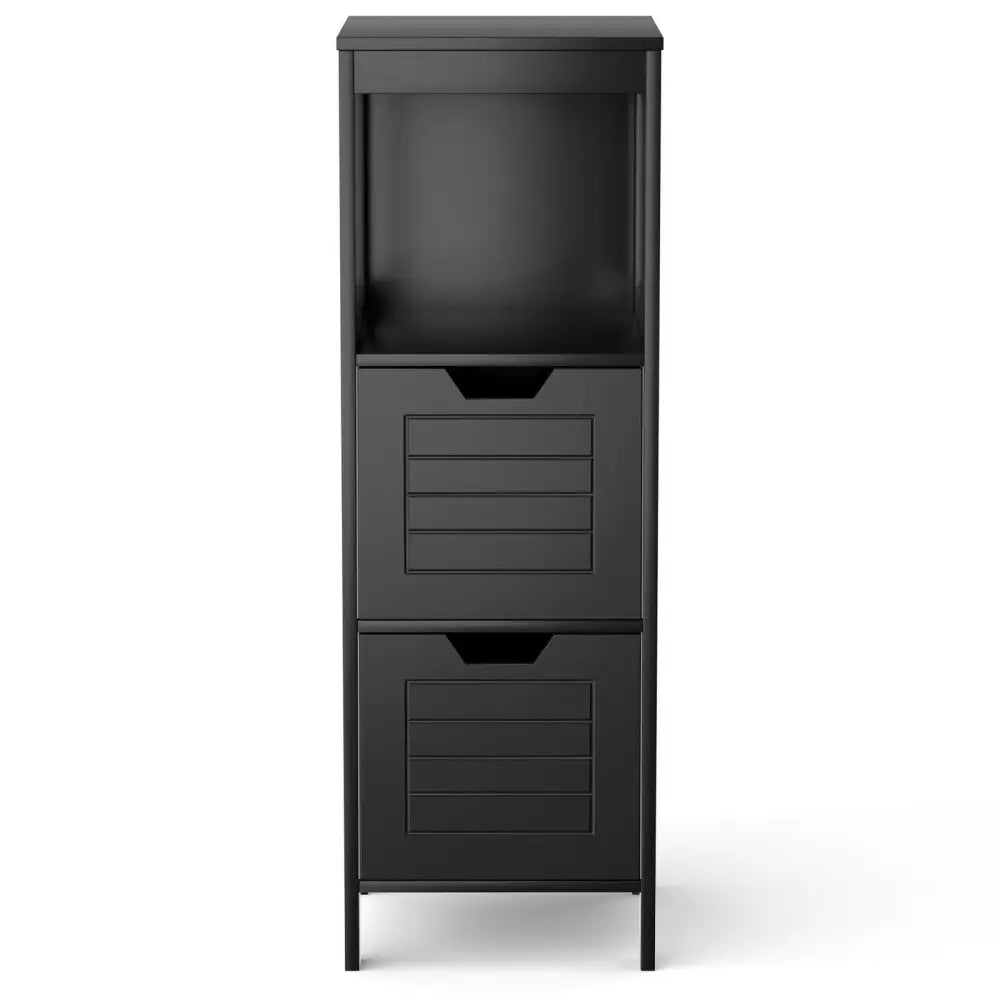 Bathroom Wooden Floor Cabinet Multifunction Storage Rack Stand Organizer-Black - Black - Floor Cabinets