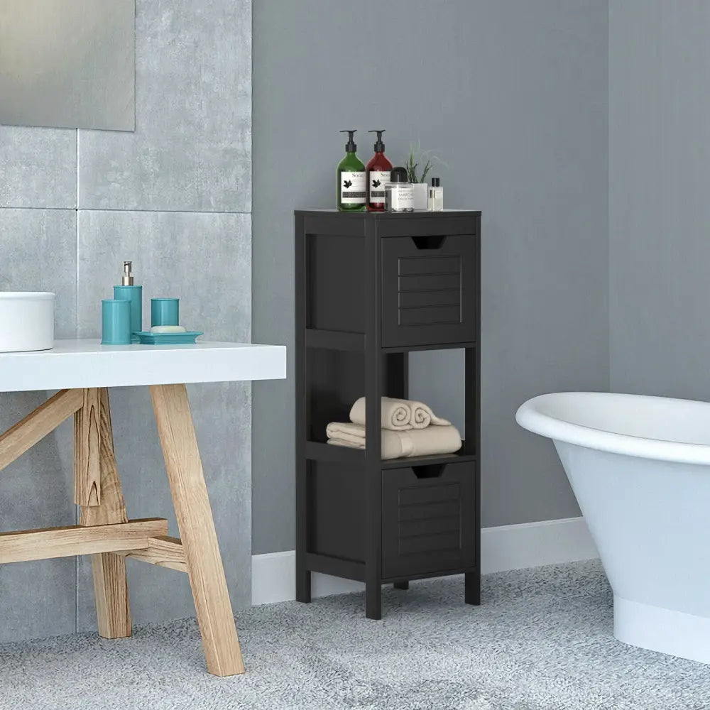 Bathroom Wooden Floor Cabinet Multifunction Storage Rack Stand Organizer-Black - Black - Floor Cabinets
