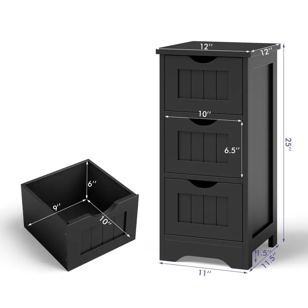 Bathroom Wooden Free Standing Storage Side Floor Cabinet Organizer-3-Tier.-Black - Black - Floor Cabinets
