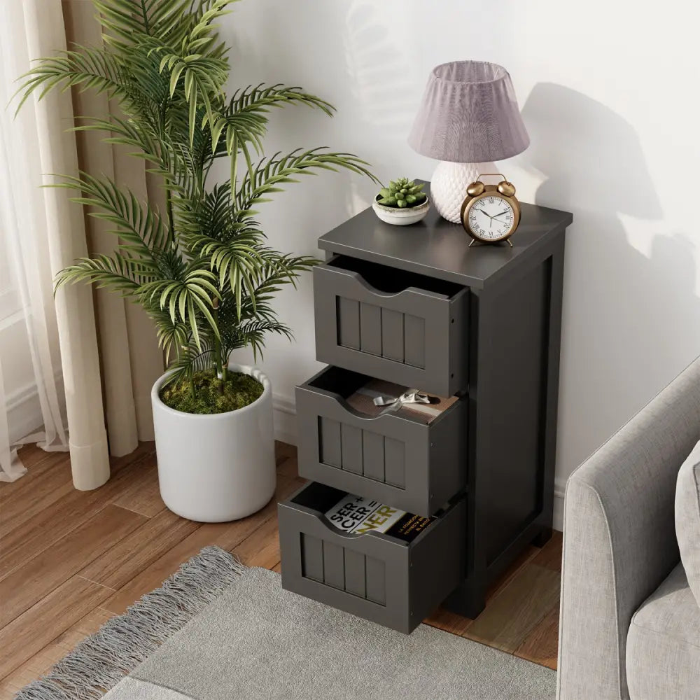 Bathroom Wooden Free Standing Storage Side Floor Cabinet Organizer-3-Tier.-Black - Black - Floor Cabinets