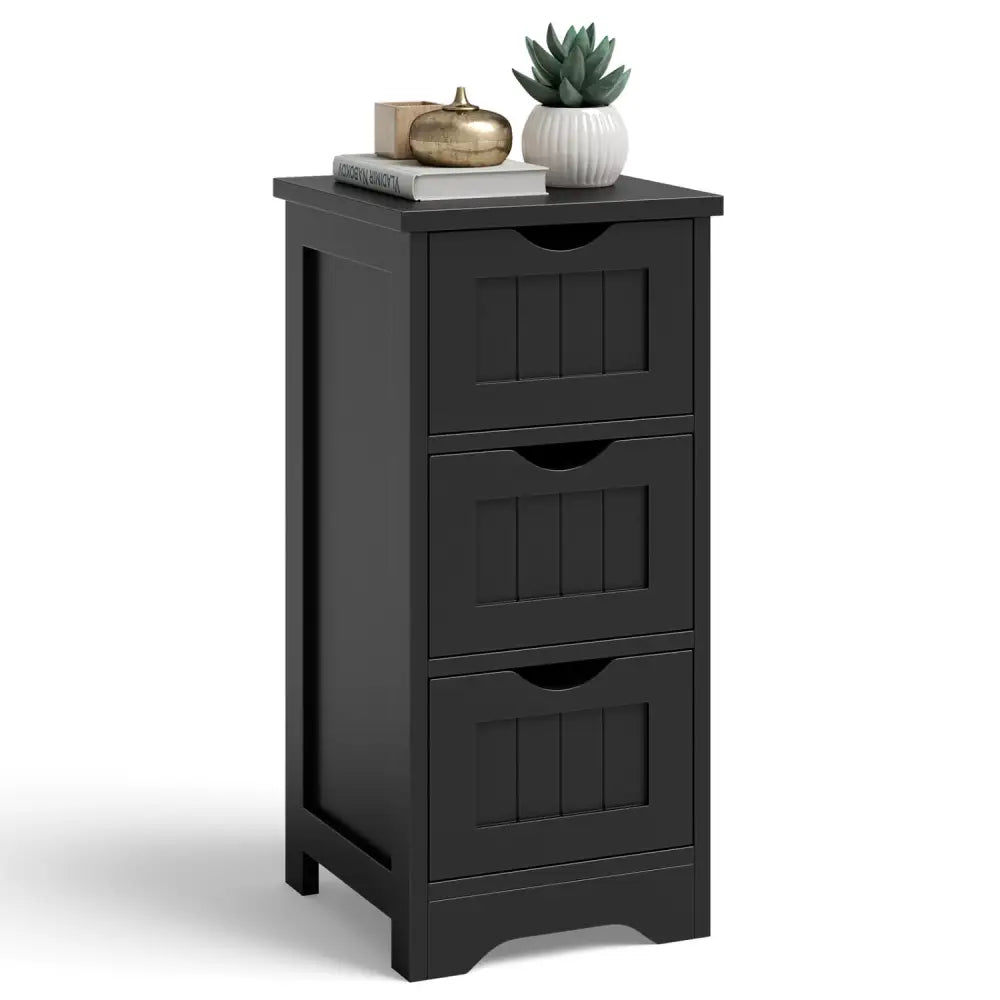 Bathroom Wooden Free Standing Storage Side Floor Cabinet Organizer-3-Tier.-Black - Black - Floor Cabinets