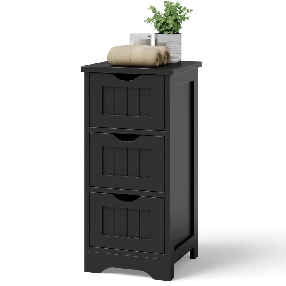 Bathroom Wooden Free Standing Storage Side Floor Cabinet Organizer-3-Tier.-Black - Black - Floor Cabinets