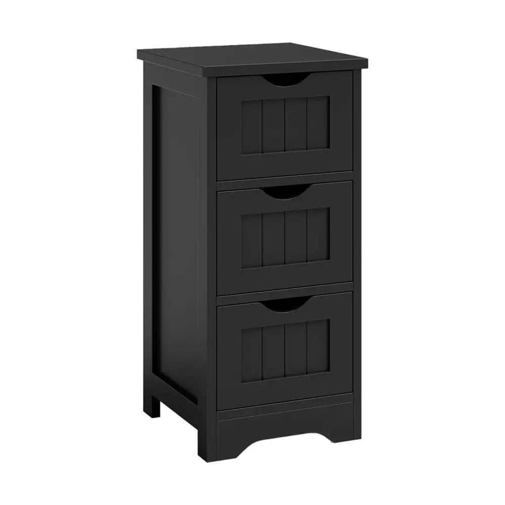 Bathroom Wooden Free Standing Storage Side Floor Cabinet Organizer-3-Tier.-Black - Black - Floor Cabinets