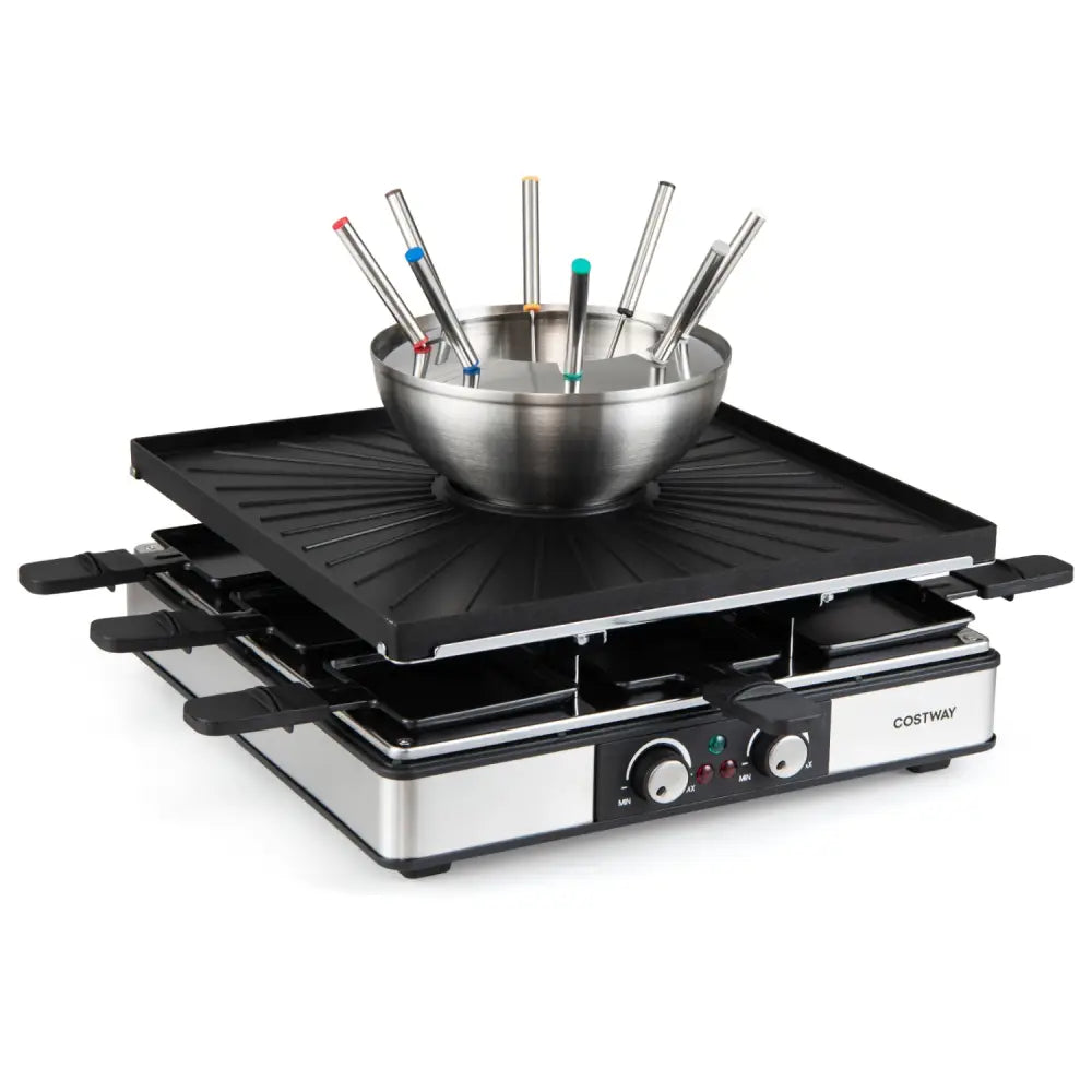 BBQ Grill with Fondue Pot Set and Adjustable Thermostats for 8 People - Cookware & Bakeware
