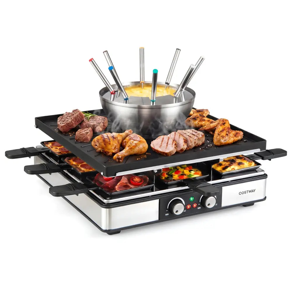 BBQ Grill with Fondue Pot Set and Adjustable Thermostats for 8 People - Cookware & Bakeware